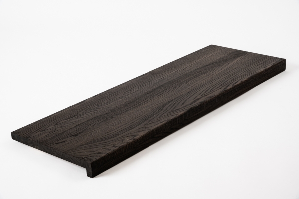 Solid Smoked Oak Hardwood step with overhang, 20 mm, Rustic grade, brushed black oiled