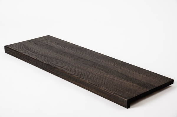 Solid Smoked Oak Hardwood step with overhang, 20 mm, Rustic grade, brushed black oiled