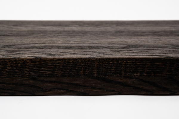 Solid Smoked Oak Hardwood step with overhang, 20 mm, Rustic grade, brushed black oiled