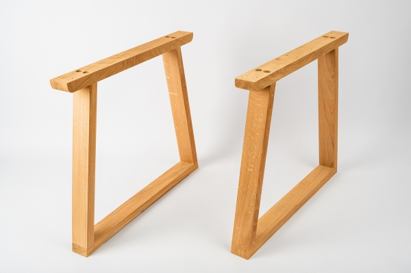 Set: Küchentisch + Sitzbank mit Trapez Gestell aus Massivholz Eiche 40mm klar lackiert