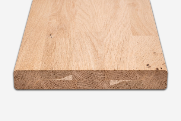 Stair Tread Window Sill Shelf Oak Rustic 40 mm, 2-fold glued, finger joint lamella KGZ, untreated, knots black filled, 40x250x700 mm