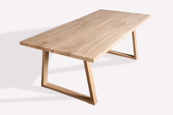 Küchentisch Esstisch 2-Bretter Massivholz Eiche Massiv 40mm mit Trapez Tischgestell Hartwachsöl naturweiß