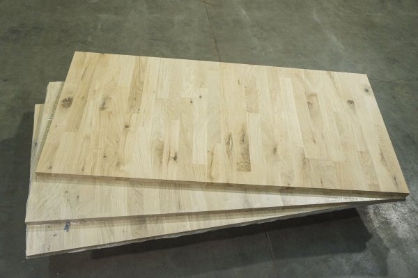 Massivholzplatte Leimholzplatte Wildeiche Rustikal 20mm, 20x1250x1420 mm, keilgezinkte Lamellen KGZ fix 45mm, schwarz gespachtelt
