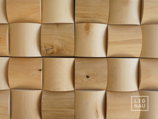 Wall panels: Ligat Oak Birch Alder roundwood 3D